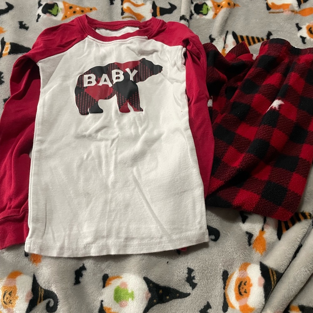 Red and White Bear Print Kids Pajamas